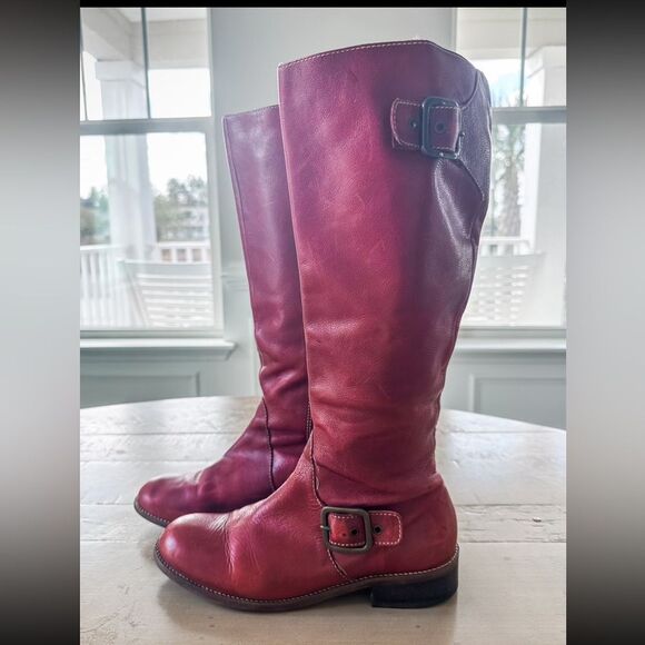 Anthropologie Schuler & Sons Red Leather Knee High Riding Boots 8.5 - Picture 1 of 7